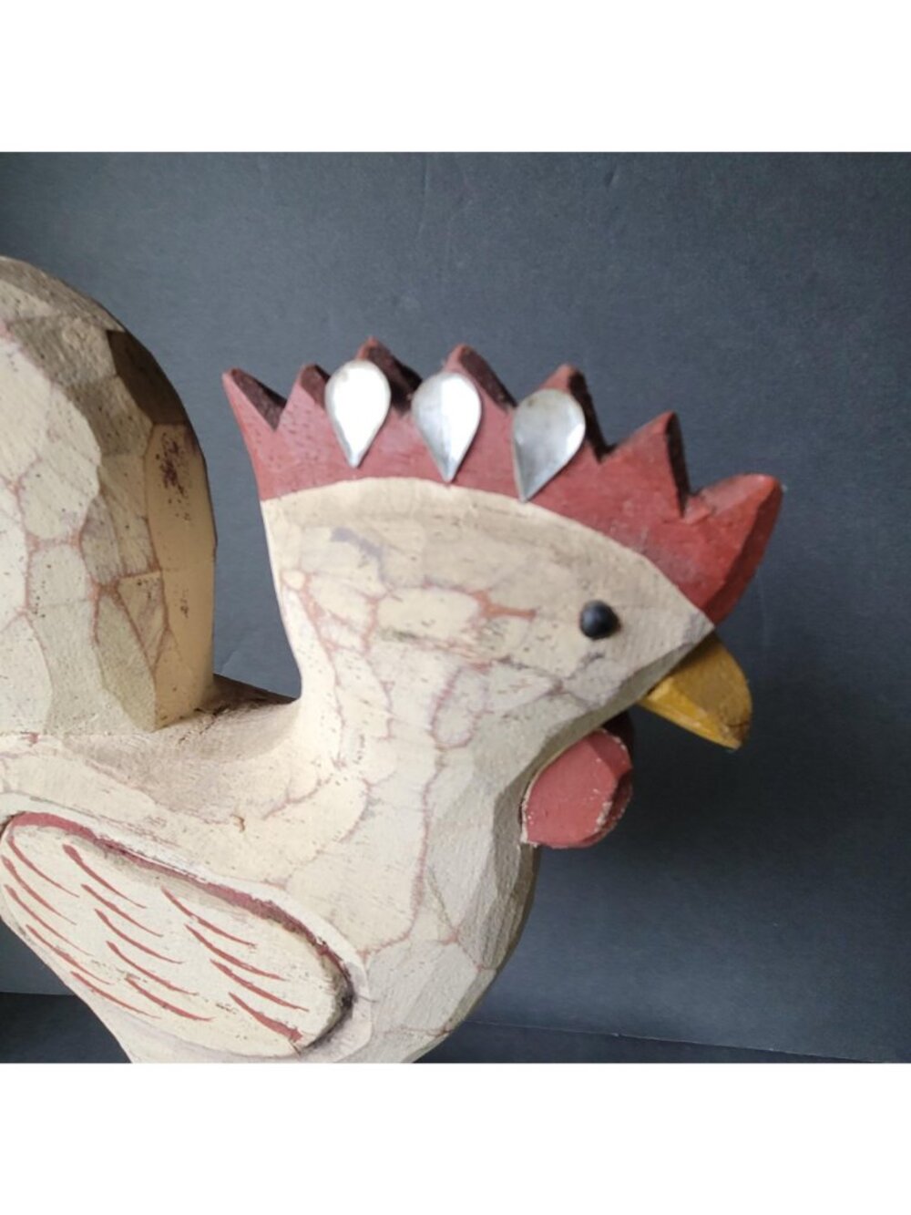 James Haddon Wood Rooster Glass Feet Signed 15" Folk Art Hand Carved mixed medi - Picture 6 of 10